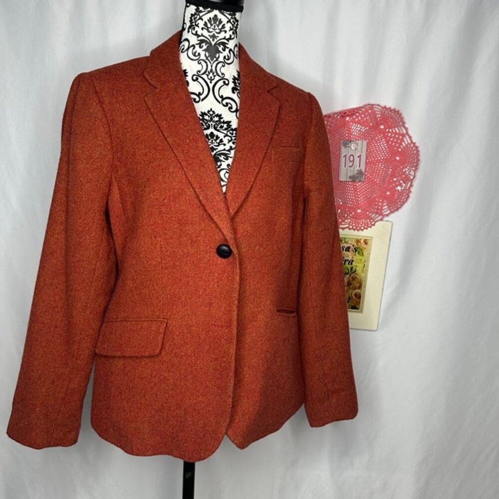 Talbots Rust Orange Wool Blend Duck Printed (inside) 2-Button Blazer Size 14 - Picture 2 of 10